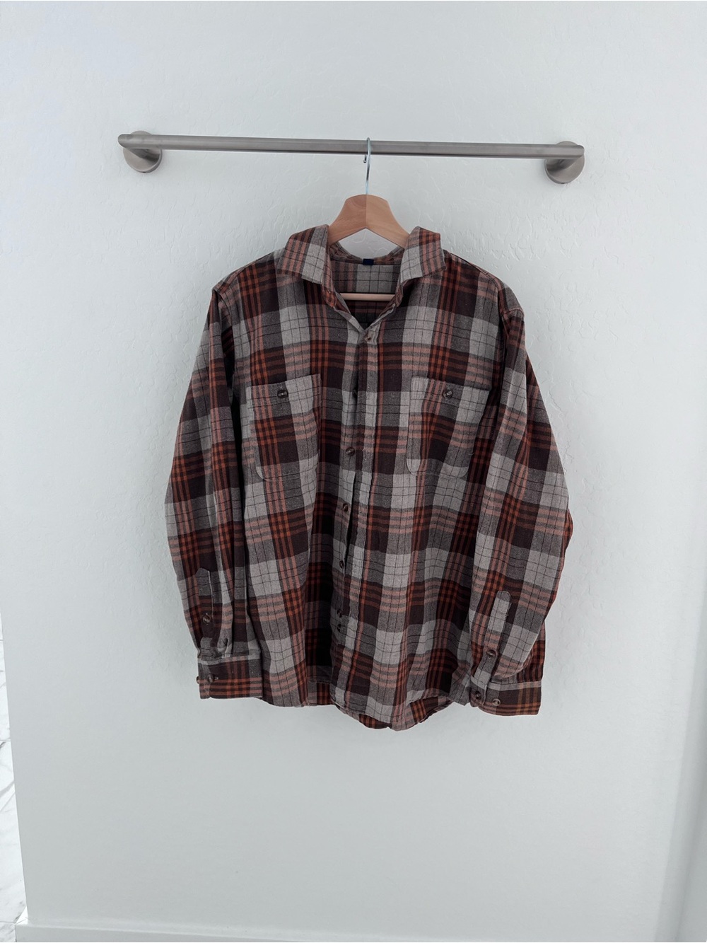 Brown Plaid Flannel Button Up Shirt